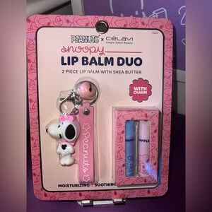 🦴 NIB Celavi Peanuts Snoopy Lip Balm Duo with Charm